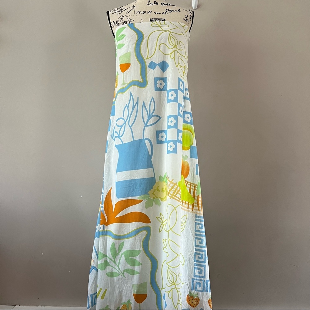 Petal & pup Kaelani Printed Strapless Cotton Maxi Dress ladies size small White - Picture 2 of 10